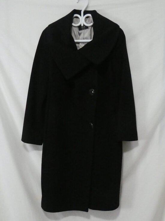 Ike Behar Jackets & Blazers - IKE BEHAR Black Wool Blend Shawl Portrait Collar Winter Overcoat Size 6